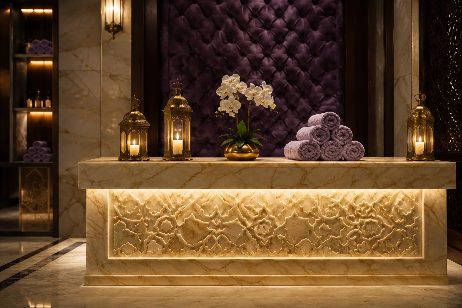 Resepsiyon bankosu — Lila Spa, Avcılar misafirlerine hizmet veren salon